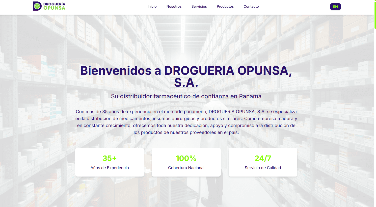 Página principal de Droguería Opunsa