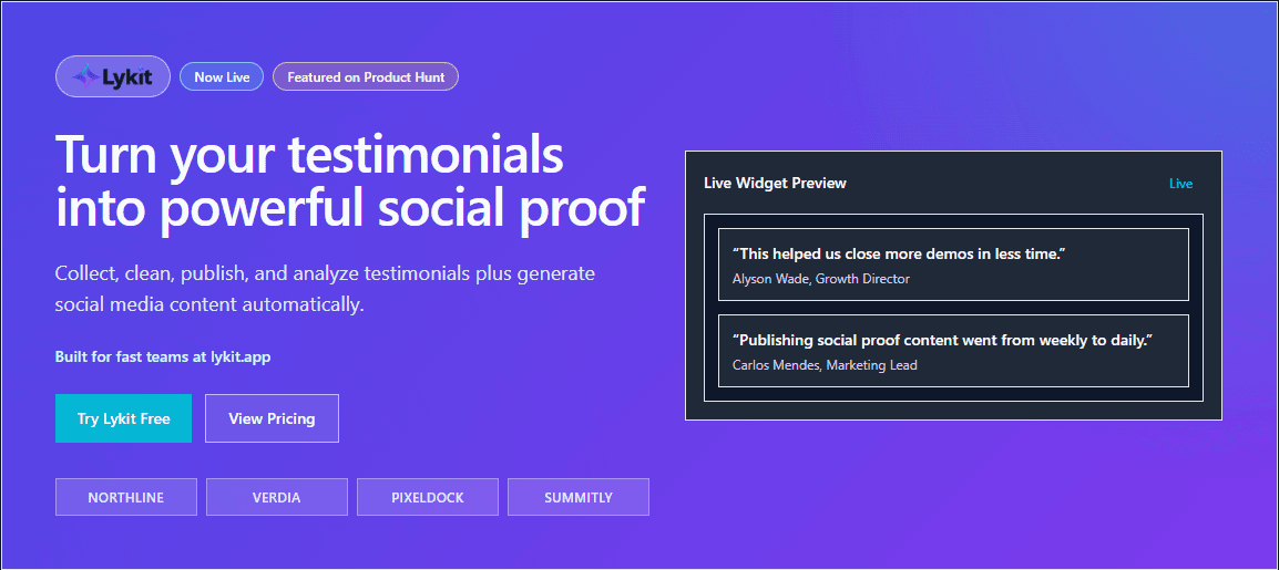 Plataforma de testimonios Lykit